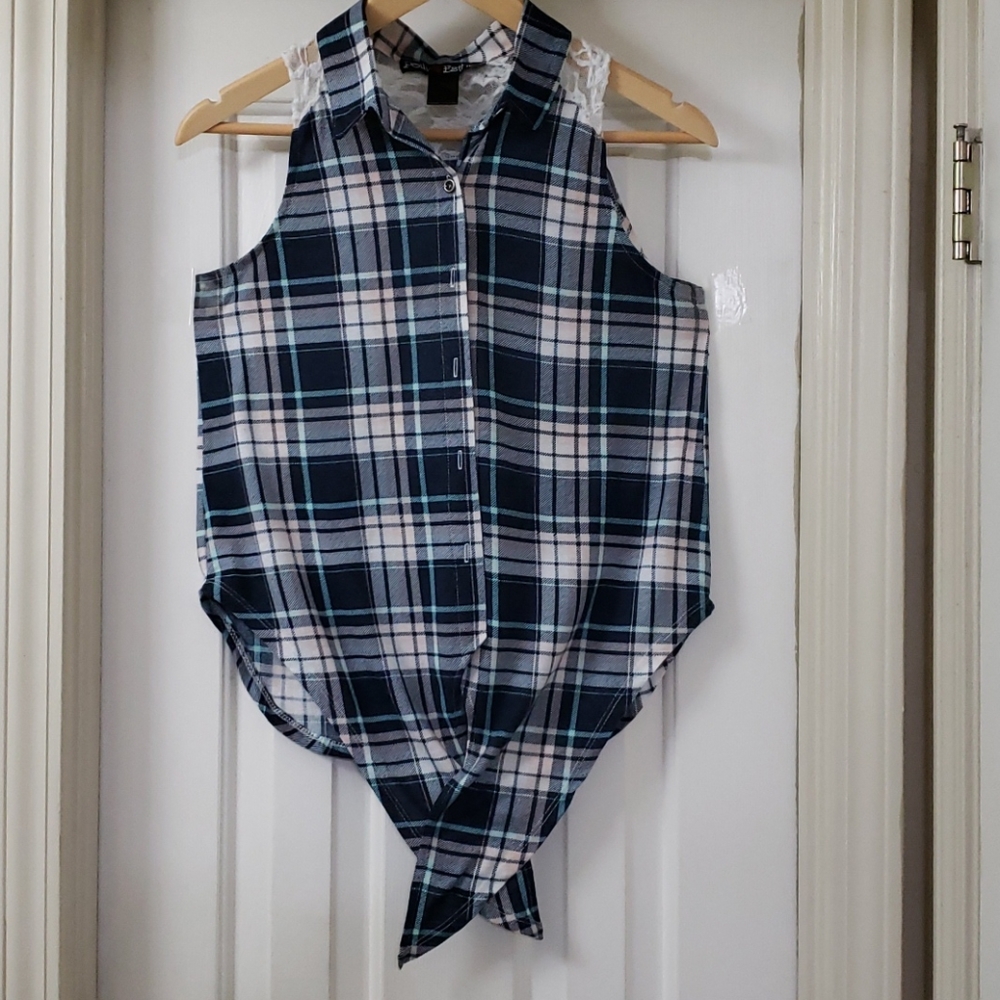 Polly & Esther Plaid Sleeveless Shirt
